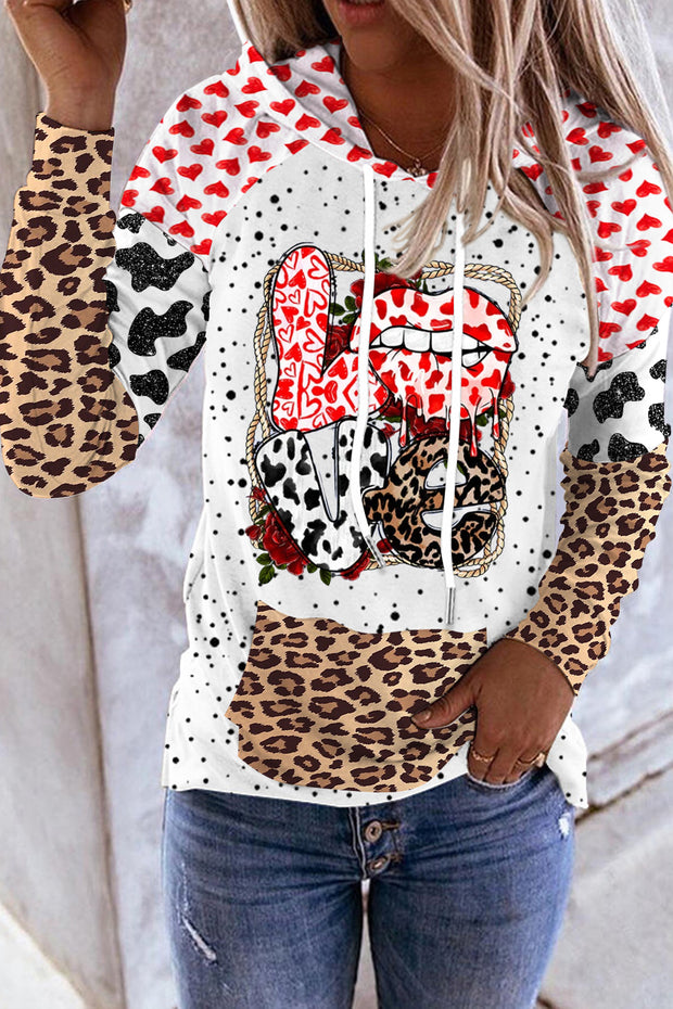 Love Leopard Lips Print Hoodie