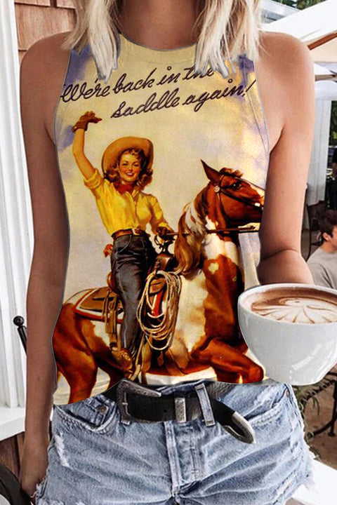 Vintage Rodeo Western Style Print Tank Top