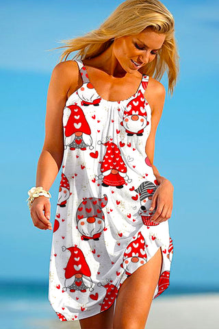 Cute Gnomes Heart Print Sleeveless Dress