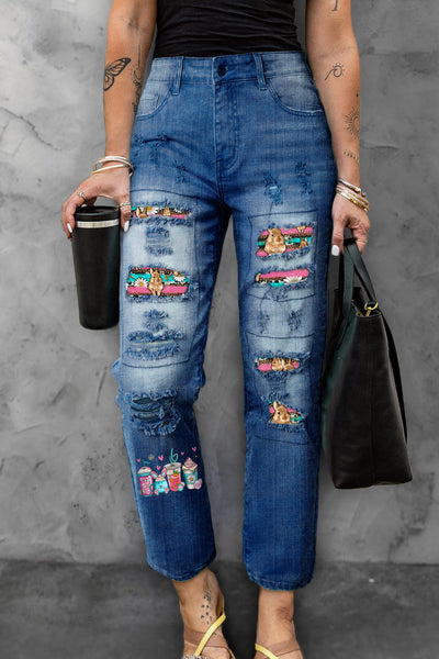 Easter Bunny Coffee Ice Cream Cups With Daisies Western Rhinestone Polka Dots Ripped Denim Jeans
