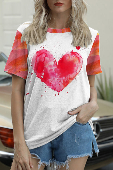 Watercolor Splatter Heart-Shaped T-Shirt