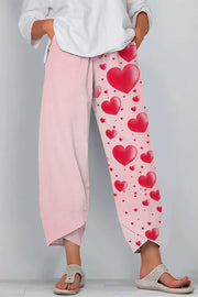 Love Heart-Shaped Polka Print Casual Pants