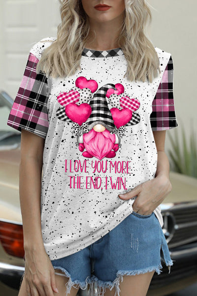 Gnomes Love Heart-Shaped Balloons Plaid Polka Print T-Shirt