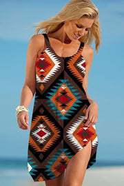 Vintage Geometry Ethnic Features Aztec Sleeveless Dress