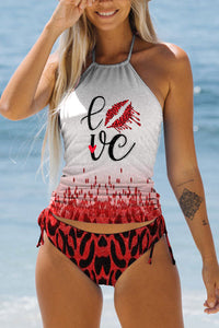 Love Leopard Lips Print Bikini Swimsuit