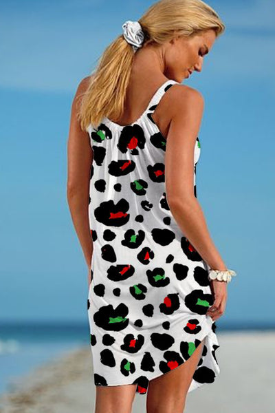 Red and Green Leopard Sleeveless Dress