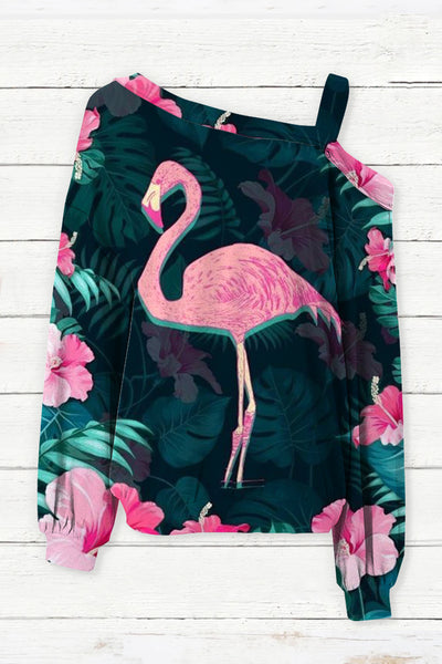 Spring Summer Pink Flamingos Off-shoulder Blouse