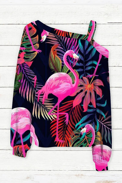 Flamingo Print Off-shoulder Blouse