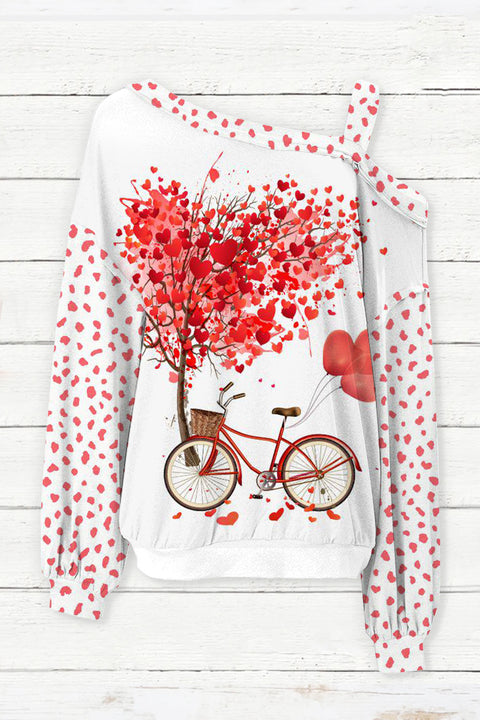 Bicycle Print Off-shoulder Blouse