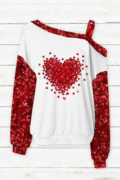 Love Heart Sequins Print Blouse