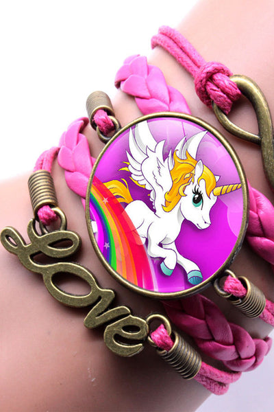Rainbow Unicorn Print Braided Rope Bracelet