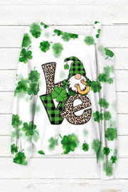 St. Patricks Day Gnomes Love Print Off-shoulder Blouse