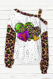 Mardi Gras Western Leopard Love Heart Crawish Off-Shoulder Blouse