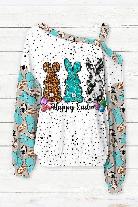 Western Happy Easter Peeps Bunnies Eggs Off-Shoulder Blouse