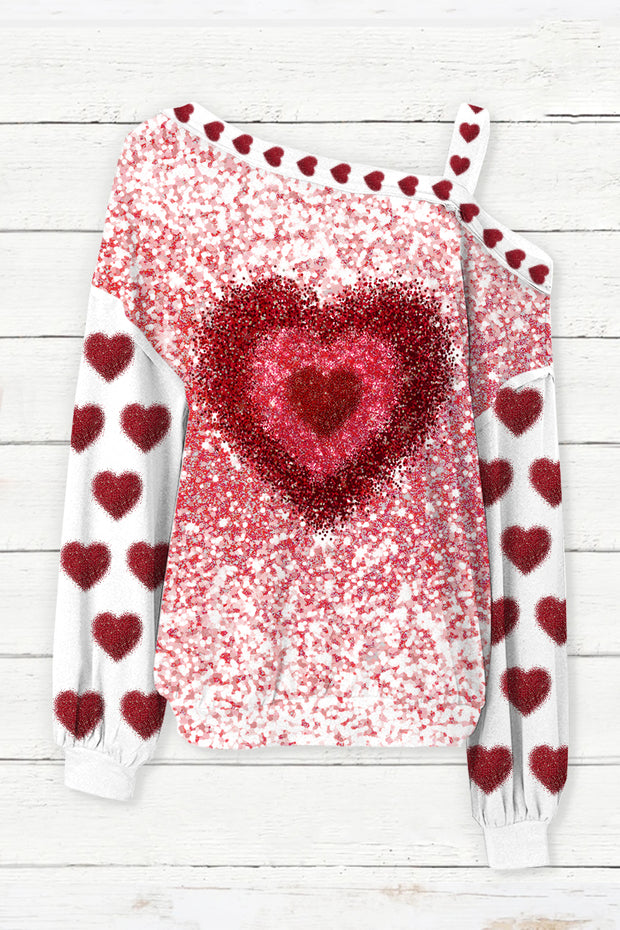 Full Love Glitter Overlapping Heart Off-shoulder Blouse