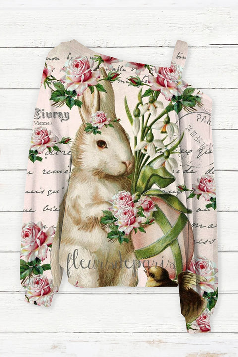 Easter Egg Bouquet Gardener Bunny Off-Shoulder Blouse