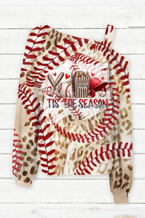 Tis the Season Baseball Leopard Printed Off-Shoulder Blouse