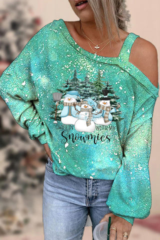Chillin With My Snowmies Print Off-Shoulder-Bluse