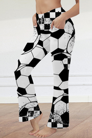 Checkerboard Graphic & Soccer Pattern High Waisted Flare Pants with Pockets