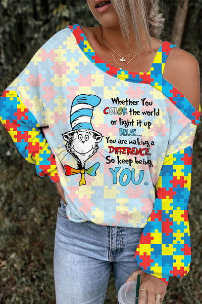 You Are Making A Difference So Keep Being You Print Off-Shoulder Blouse