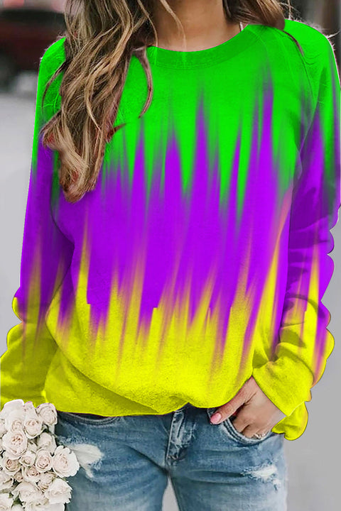 Vintage Mardi Gras Purple Green And Gold Tie Dye Print Sweatshirt