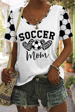 Soccer Mom Heart Plaid Print V-Neck T-Shirt