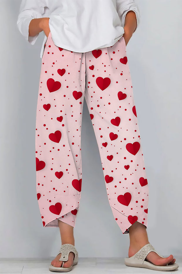 Love Heart-Shaped Polka Print Casual Pants