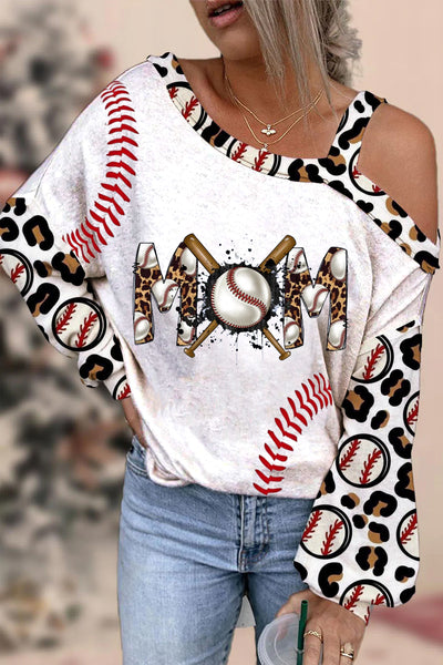 Casual Leopard Baseball Mom Baseball Bat Print Off-Shoulder Blouse