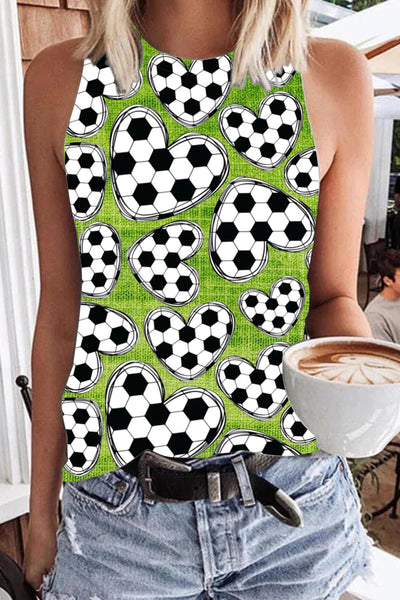 Retro Soccer Ball Soccer Mom Heart Print Tank Top