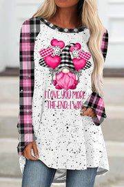 Gnomes Love Heart-Shaped Balloons Plaid Polka Print Tunic