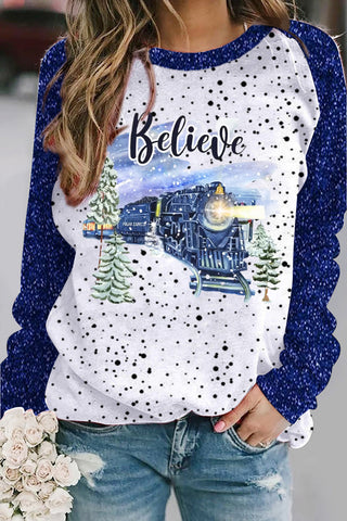 Blue Polka Believe Express Train Sweatshirt