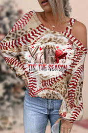 Tis the Season Baseball Leopard Printed Off-Shoulder Blouse