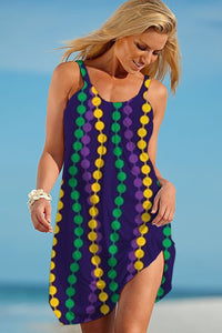 Casual Mardi Gras Tricolor Beads Sleeveless Dress