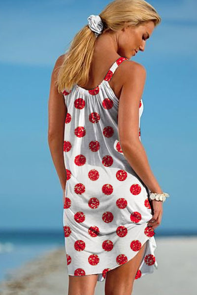 Red Polka Dots Love Print Sleeveless Dress