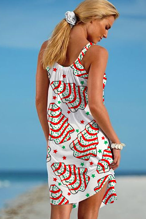 Christmas Tree Cakes Print Sleeveless Dress