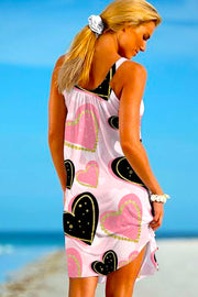 Pink & Black Glitter Heart Print Sleeveless Dress