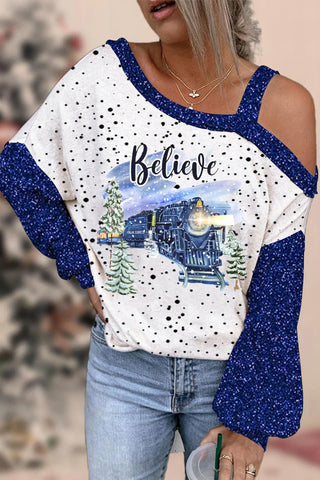 Blue Polka Believe Express Train Blouse