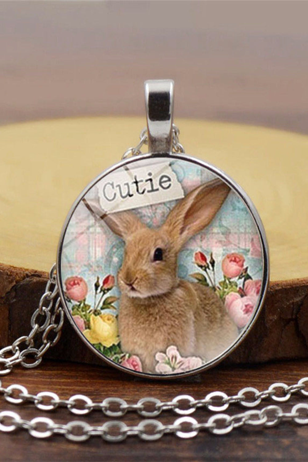 Bunny Rabbit With Flower Resin Epoxy Necklace