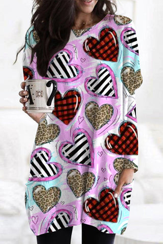 Valentine's Day Love Heart Loose Tunic with Pockets