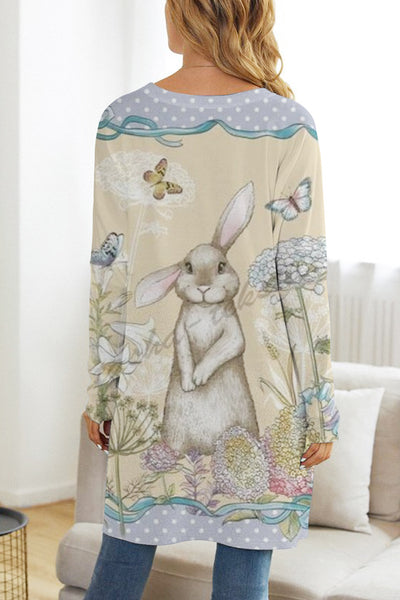 The Little Gray Rabbit In The Flowers Standing Bunny Tunic with Pockets