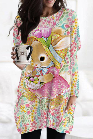Happy Easter Bunny With An Easter Egg Basket Tunic with Pockets