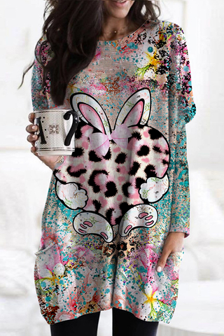 Easter Bunny Pink Leopard Heart Tunic with Pockets