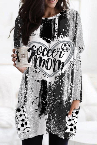 Game Day Soccer Mom Glitter Heart Pattern Tunic with Pockets