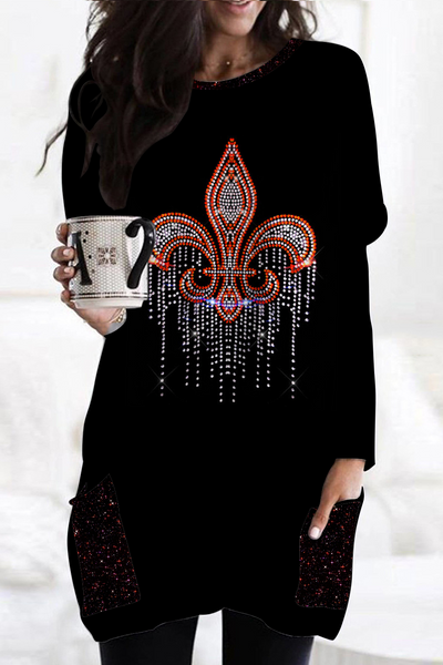 Mardi Gras Crystal Pattern Loose Tunic With Pockets