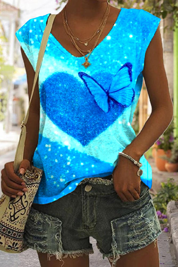 Glitter Heart Butterfly Sparkles Print Tank Top