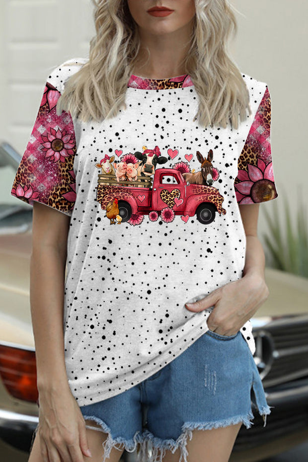 Leopard Farm Animals Truck Print T-Shirt