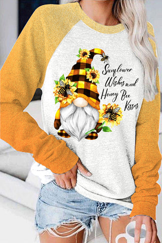 Western Gnomes With Bees And Sunflowers Plaid Print Sweatshirt