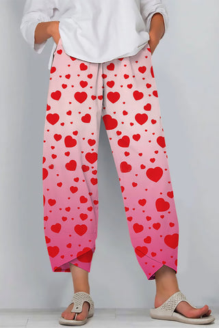 Love Heart-Shaped Polka Gradient Print Casual Pants