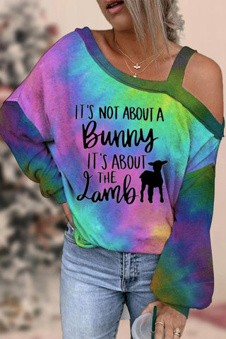 It’s Not About The Bunny It’s About The Lamb Tie-Dye Off-Shoulder Blouse