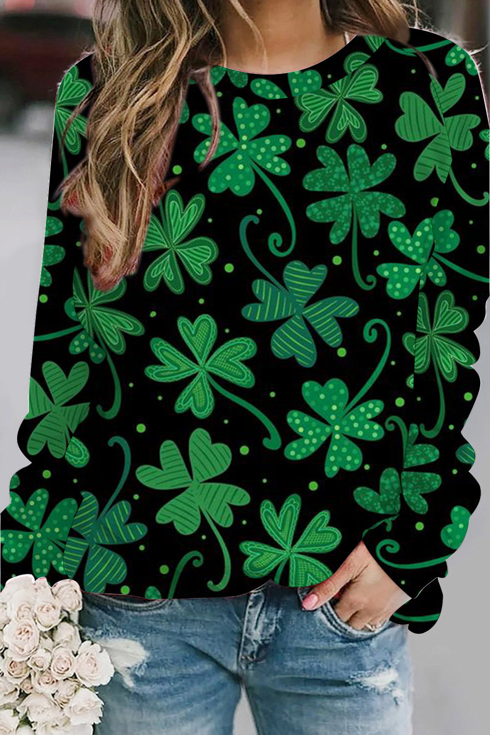 Green Shamrocks Lucky Four Leaf Clovers Sweatshirt
